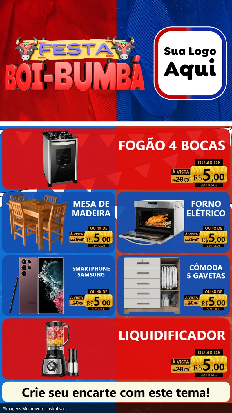 Modelo de TV para TV Vertical com o tema Festa Boi Bumbá para Móveis e Eletro