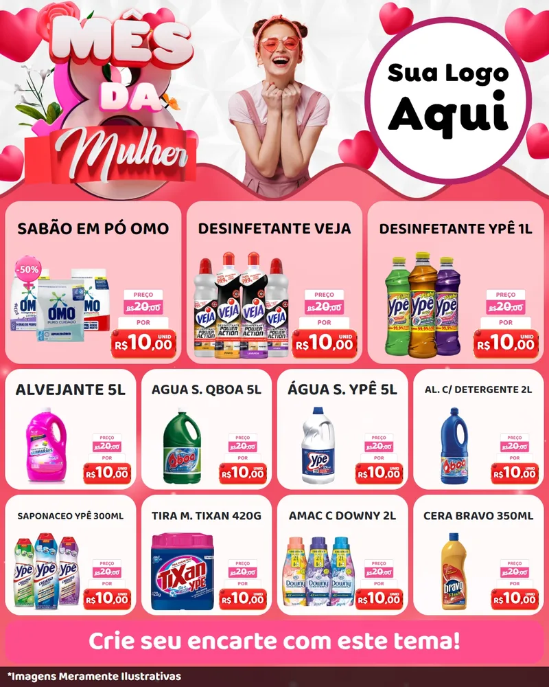 Modelo de Rede Social para Feed Instagram com o tema Mês da Mulher para Produtos de Limpeza