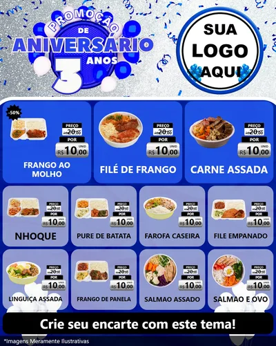 Modelo de Rede Social para Feed Instagram com o tema Promoção de Aniversário - 3 Anos para Restaurante