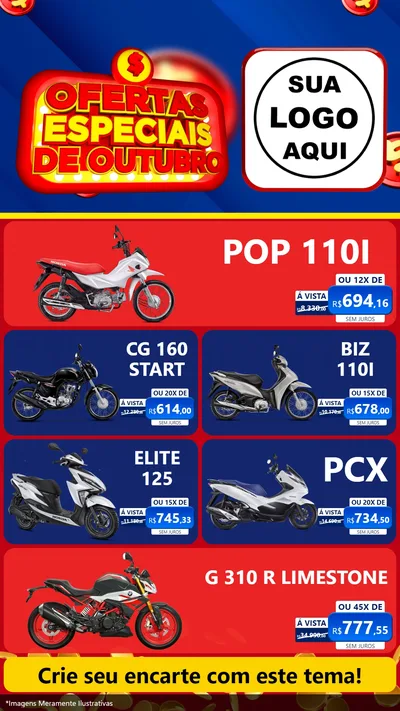 Modelo de TV para TV Vertical com o tema Ofertas Especiais de Outubro para Concessionaria de Motos