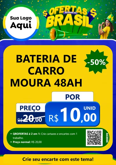 Modelo de Cartaz para Cartaz A4 Vertical com o tema Ofertas Semana do Brasil para Baterias Elétricas