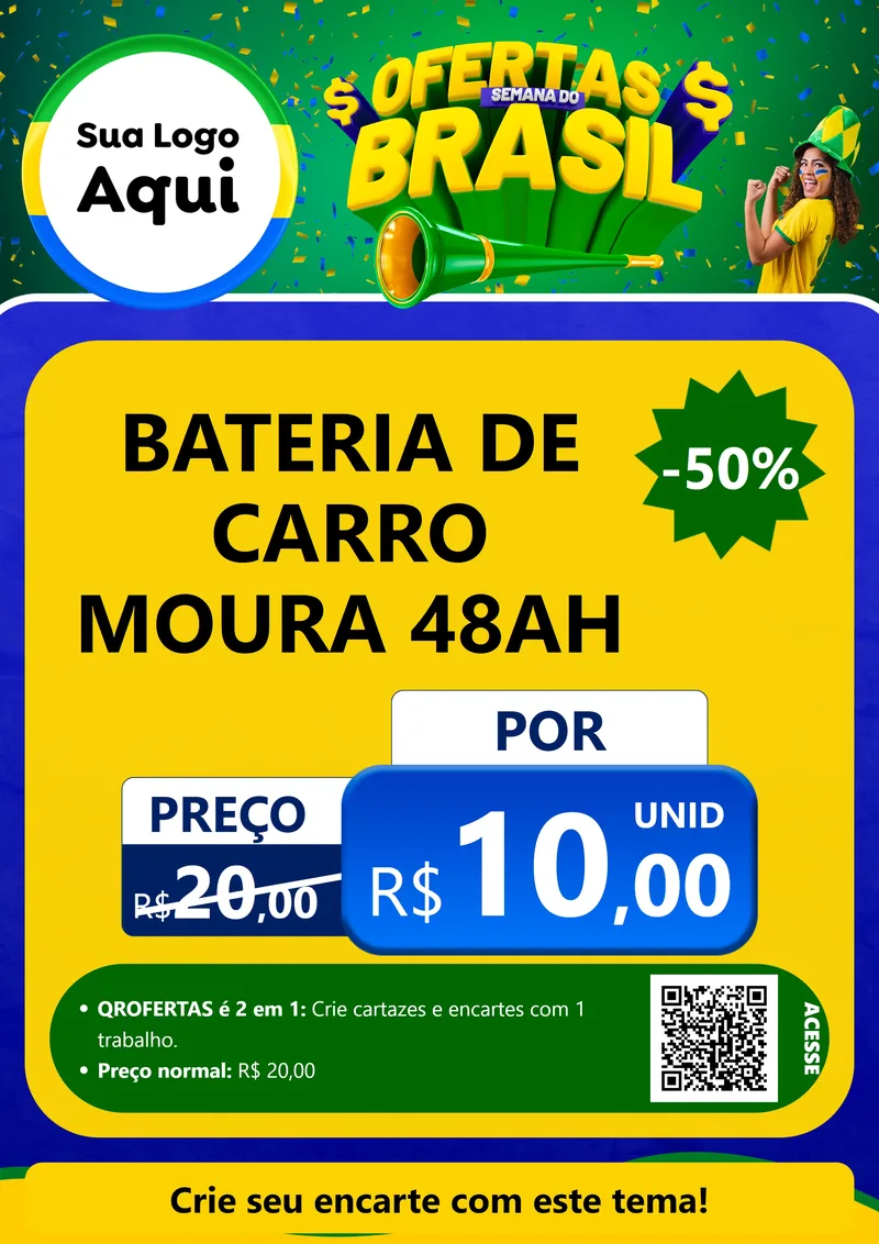 Modelo de Cartaz para Cartaz A4 Vertical com o tema Ofertas Semana do Brasil para Baterias Elétricas