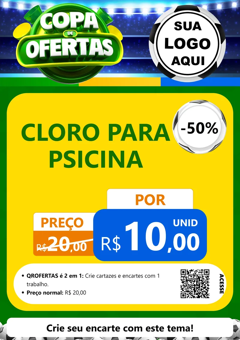 Modelo de Cartaz para Cartaz A4 Vertical com o tema Copa de Ofertas para Produtos para Piscina