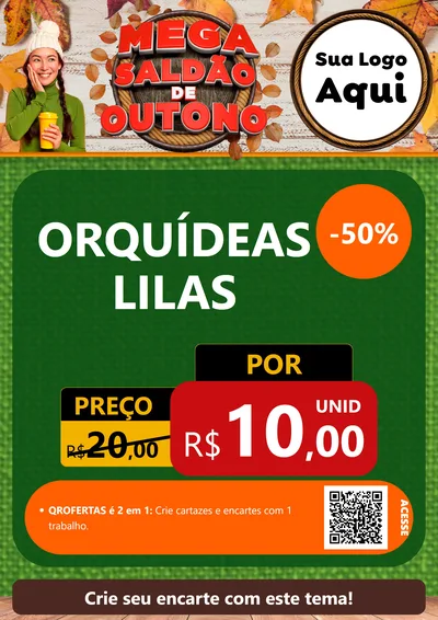 Modelo de Cartaz para Cartaz A4 Vertical com o tema Mega Saldão de Outono para Floricultura e jardim