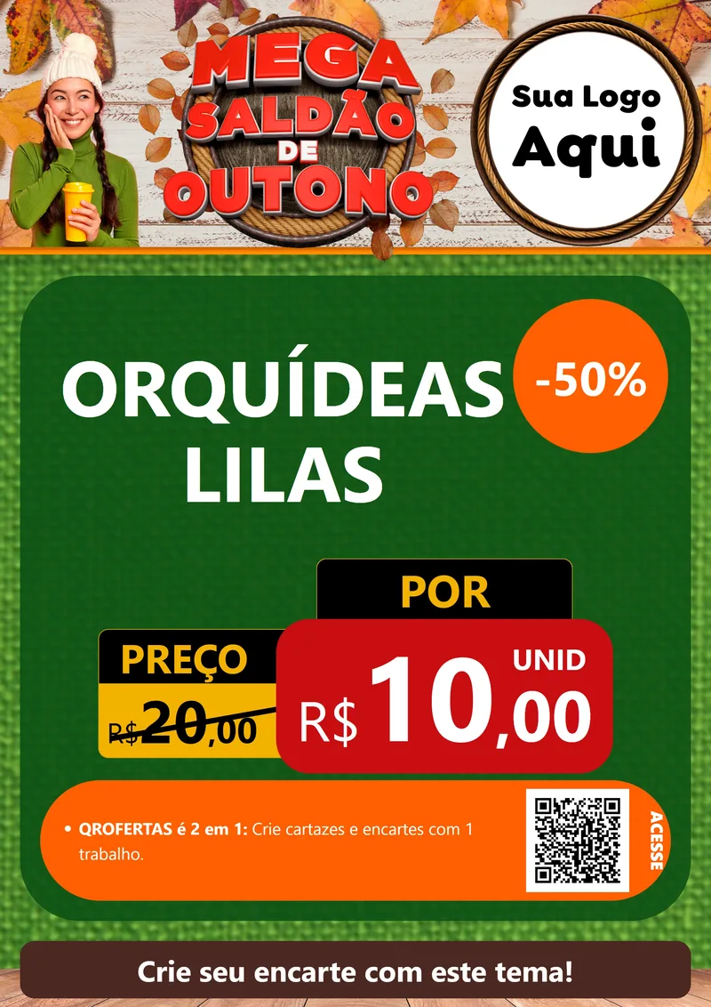 Modelo de Cartaz para Cartaz A4 Vertical com o tema Mega Saldão de Outono para Floricultura e jardim