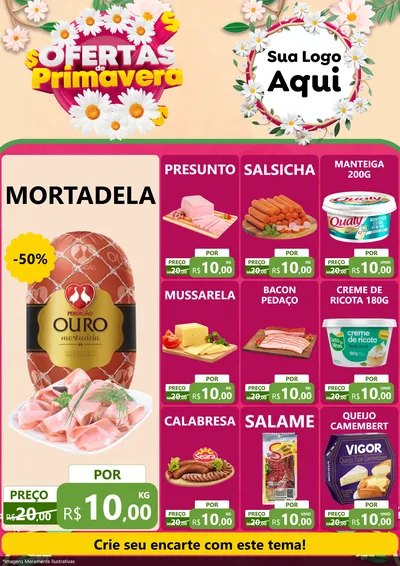 Modelo de Encarte para Encarte A4 Vertical com o tema Ofertas de Primavera para Frios e Laticínios