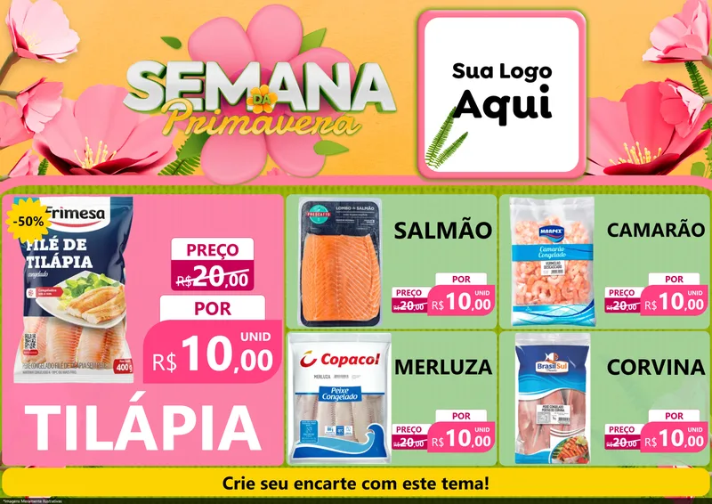 Modelo de Encarte para Encarte A4 Horizontal com o tema Semana da Primavera para Peixaria