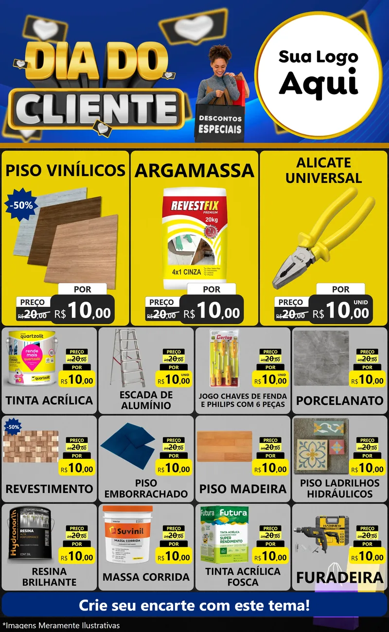 Modelo de Encarte para Encarte Grande com o tema Dia Do Cliente para Material para Construção