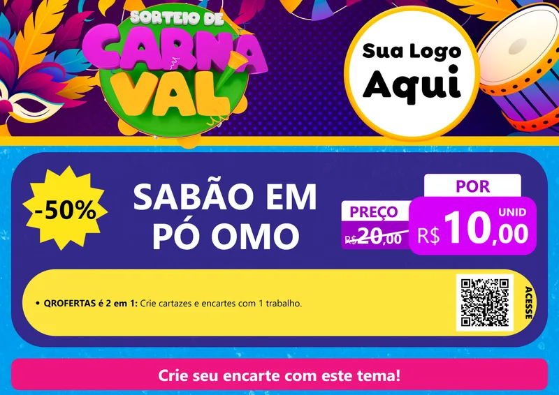 Modelo de Cartaz para Cartaz A4 Horizontal com o tema Sorteio de Carnaval para Produtos de Limpeza