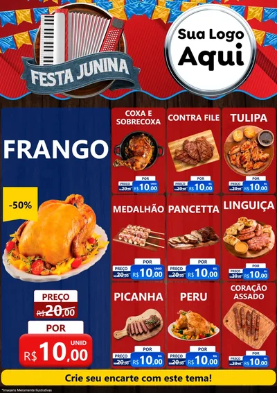 Modelo de Encarte para Encarte A4 Vertical com o tema Festa Junina para Assados