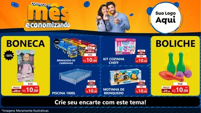Modelo de TV para TV Horizontal com o tema Comece O Mês Economizando para Brinquedos