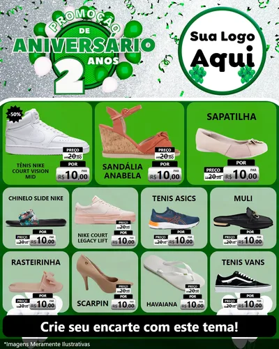 Modelo de Rede Social para Feed Instagram com o tema Promoção de Aniversário - 2 Anos para Calçados