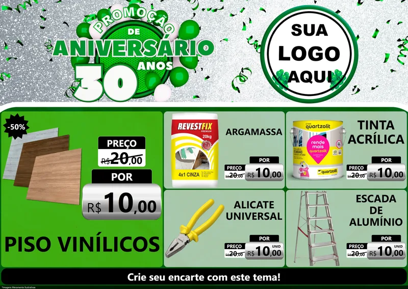 Modelo de Encarte para Encarte A4 Horizontal com o tema Promoção de Aniversário - 30 Anos para Material para Construção