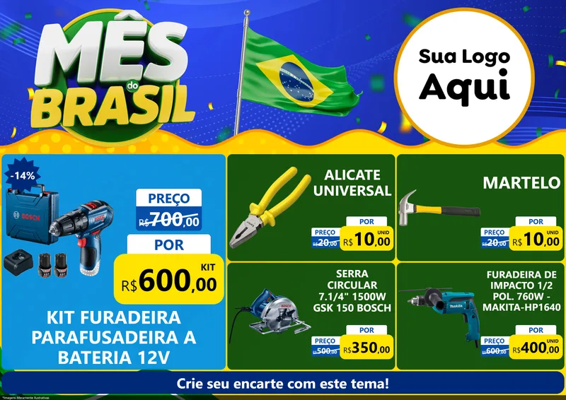 Modelo de Encarte para Encarte A4 Horizontal com o tema Mês do Brasil para Maquinas e Ferramentas