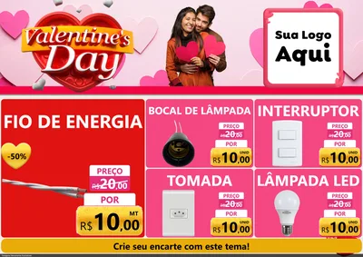 Modelo de Encarte para Encarte A4 Horizontal com o tema Valentine's Day para Materiais Elétricos