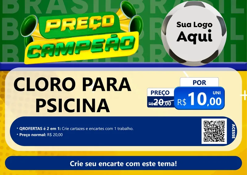 Modelo de Cartaz para Cartaz A4 Horizontal com o tema Preço Campeão - Copa para Produtos para Piscina