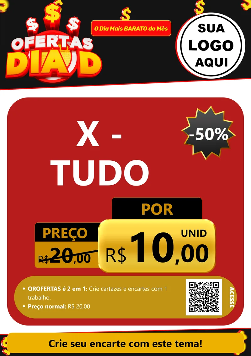 Modelo de Cartaz para Cartaz A4 Vertical com o tema Ofertas Dia D para Hamburgueria