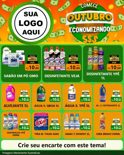 Modelo de Rede Social para Feed Instagram com o tema Comece Outubro Economizando para Produtos de Limpeza