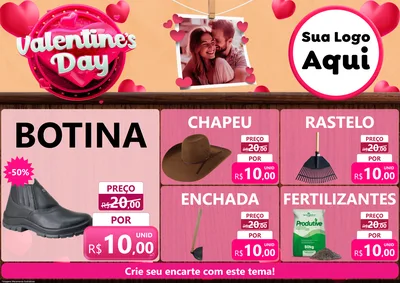 Modelo de Encarte para Encarte A4 Horizontal com o tema Valentine's Day para Agropecuária
