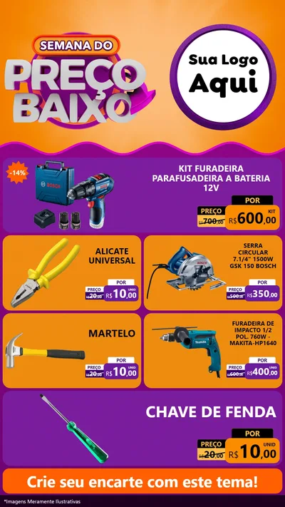 Modelo de TV para TV Vertical com o tema Semana do Preço Baixo para Maquinas e Ferramentas