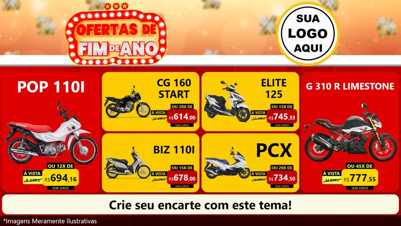 Modelo de TV para TV Horizontal com o tema Ofertas de Fim de Ano para Concessionaria de Motos