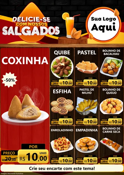 Modelo de Encarte para Encarte A4 Vertical com o tema Delicia-se com Nossos Salgados para Salgadaria