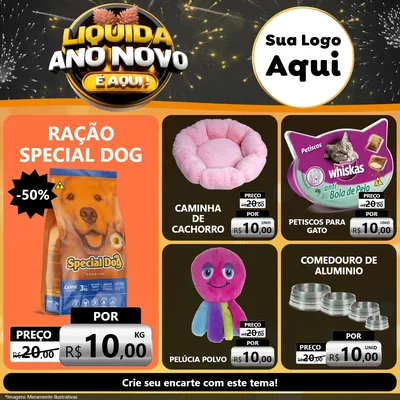 Modelo de Rede Social para Feed Facebook com o tema Liquida Ano Novo É Aqui! para Pet Shop