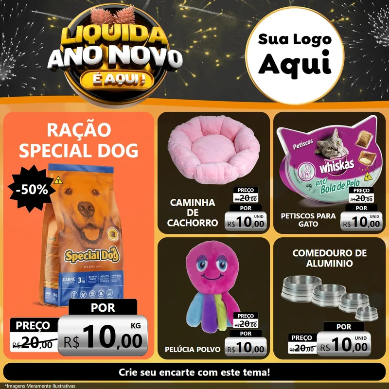 Modelo de Rede Social para Feed Facebook com o tema Liquida Ano Novo É Aqui! para Pet Shop