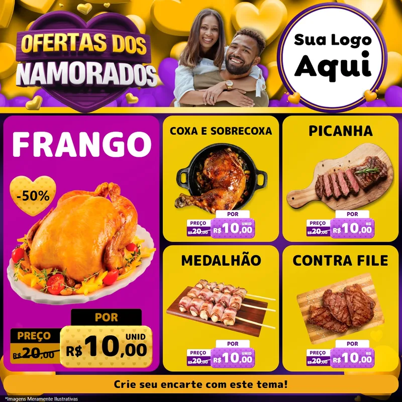Modelo de Rede Social para Feed Facebook com o tema Oferta Dos Namorados para Assados