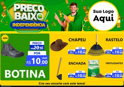 Modelo de Encarte para Encarte A4 Horizontal com o tema Preço Baixo de Independência para Agropecuária