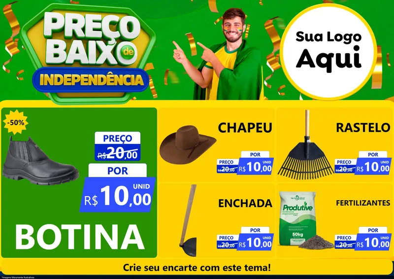 Modelo de Encarte para Encarte A4 Horizontal com o tema Preço Baixo de Independência para Agropecuária