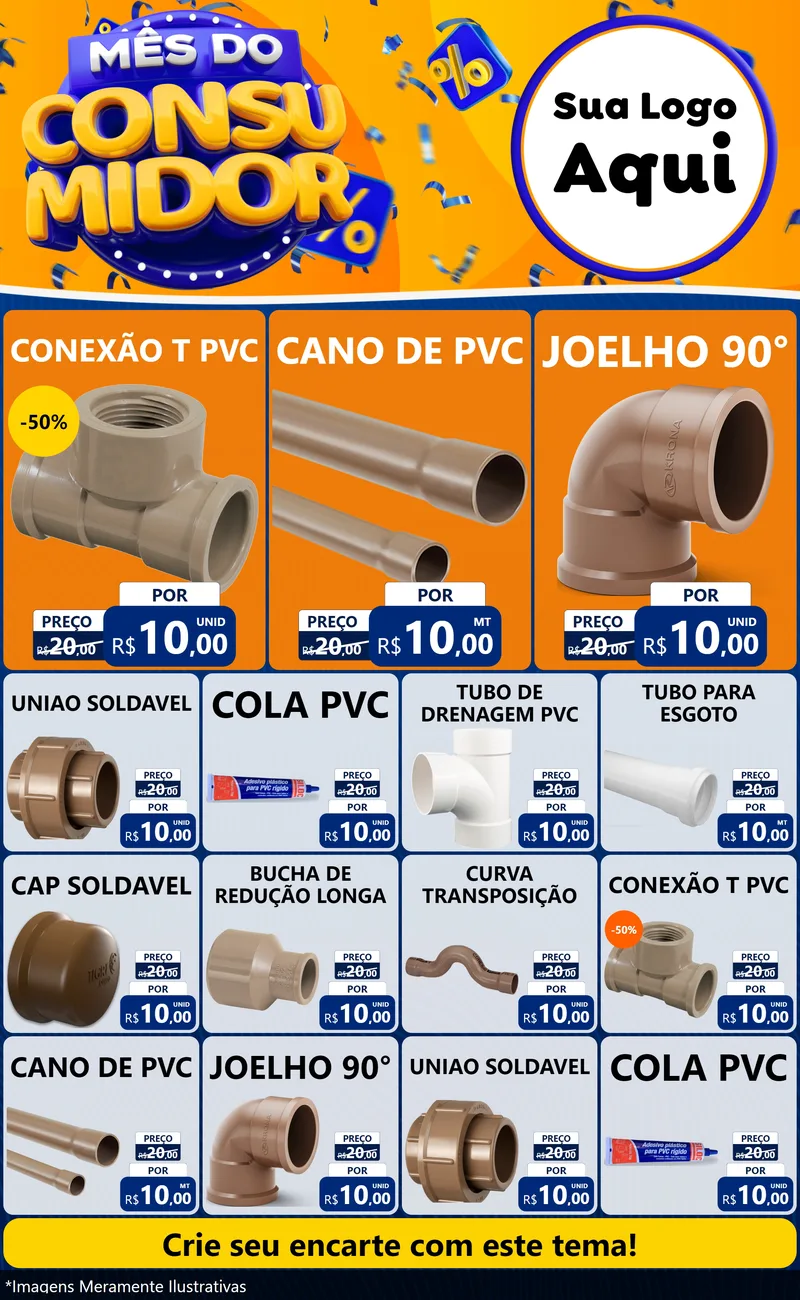 Modelo de Encarte para Encarte Grande com o tema Mês do Consumidor para Tubos e conexões