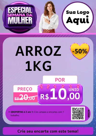 Modelo de Cartaz para Cartaz A4 Vertical com o tema Especial Semana da Mulher para Supermercado