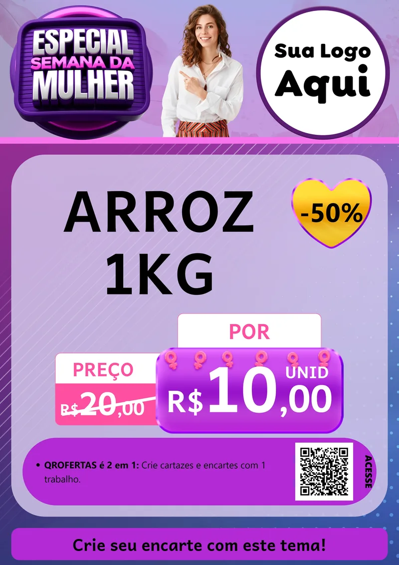Modelo de Cartaz para Cartaz A4 Vertical com o tema Especial Semana da Mulher para Supermercado