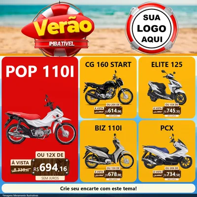 Modelo de Rede Social para Feed Facebook com o tema Verão Imbatível para Concessionaria de Motos