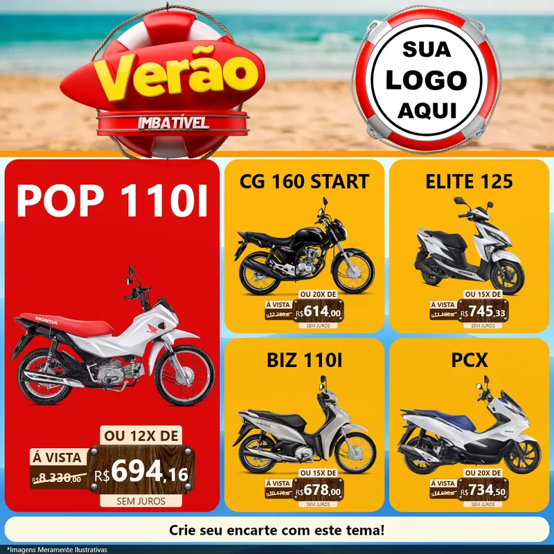 Modelo de Rede Social para Feed Facebook com o tema Verão Imbatível para Concessionaria de Motos