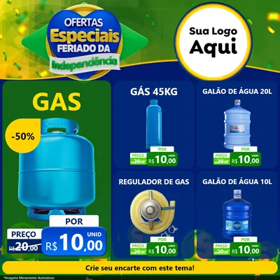 Modelo de Rede Social para Feed Facebook com o tema Ofertas Especiais Feriado da Independência para Água e gás