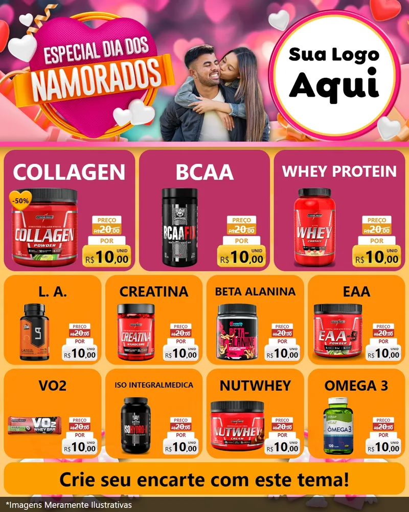 Modelo de Rede Social para Feed Instagram com o tema Especial Dia dos Namorados para Suplementos alimentares