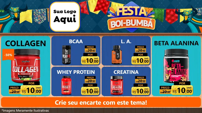 Modelo de TV para TV Horizontal com o tema Festa Boi Bumbá para Suplementos alimentares
