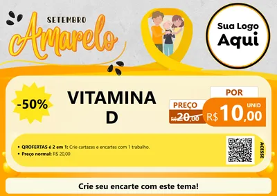 Modelo de Cartaz para Cartaz A4 Horizontal com o tema Setembro Amarelo para Farmácia