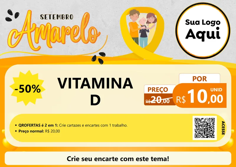 Modelo de Cartaz para Cartaz A4 Horizontal com o tema Setembro Amarelo para Farmácia
