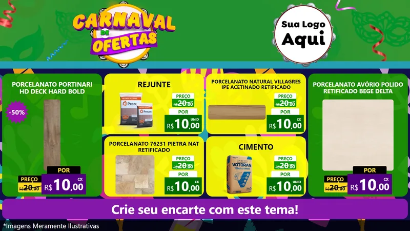 Modelo de TV para TV Horizontal com o tema Carnaval de Ofertas para Pisos e revestimentos