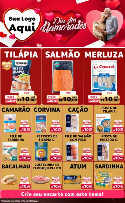 Modelo de Encarte para Encarte Grande com o tema Dia Dos Namorados para Peixaria