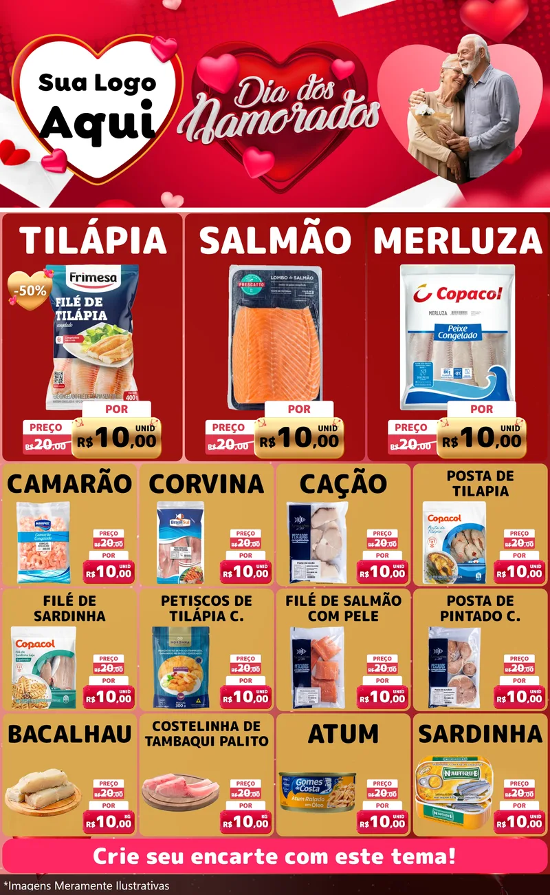 Modelo de Encarte para Encarte Grande com o tema Dia Dos Namorados para Peixaria