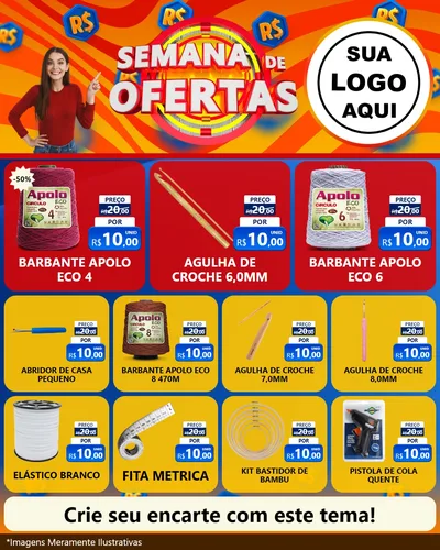 Modelo de Rede Social para Feed Instagram com o tema Semana de Ofertas para Armarinho e Aviamentos