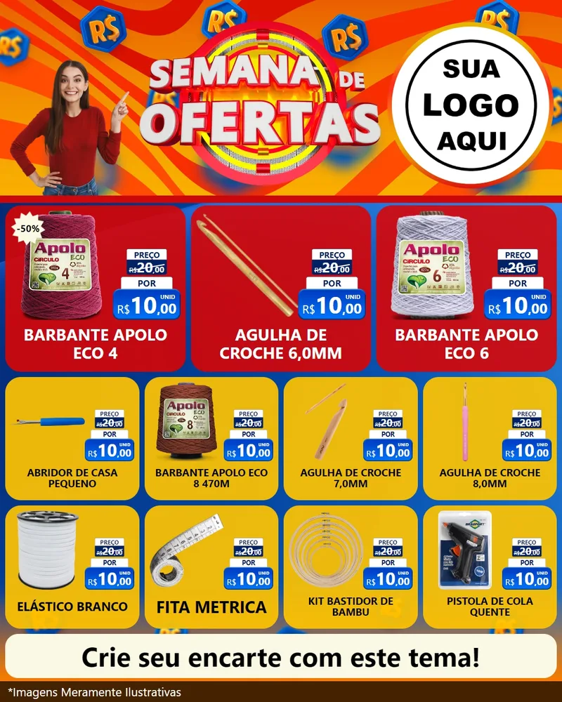 Modelo de Rede Social para Feed Instagram com o tema Semana de Ofertas para Armarinho e Aviamentos