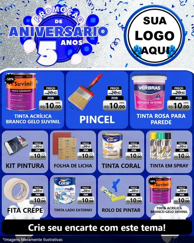 Modelo de Rede Social para Feed Instagram com o tema Promoção de Aniversário - 5 Anos para Tintas e Ferramentas