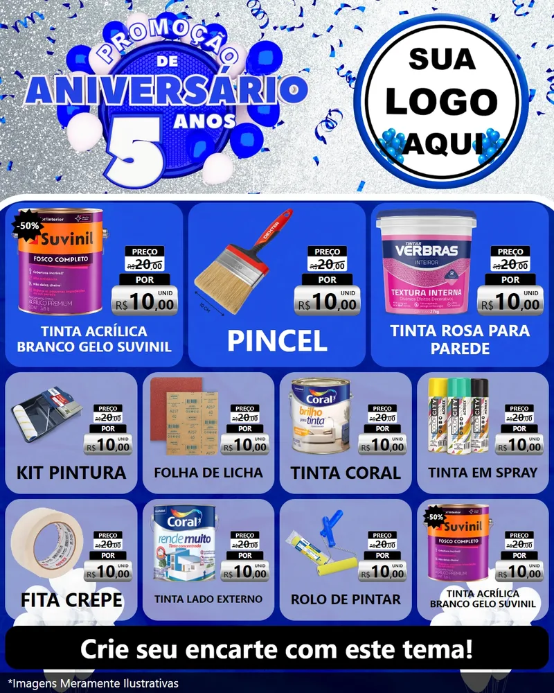 Modelo de Rede Social para Feed Instagram com o tema Promoção de Aniversário - 5 Anos para Tintas e Ferramentas