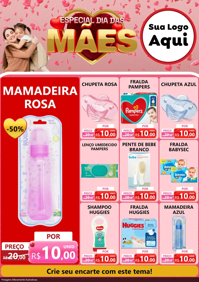 Modelo de Encarte para Encarte A4 Vertical com o tema Especial Dia Das Mães para Bebês