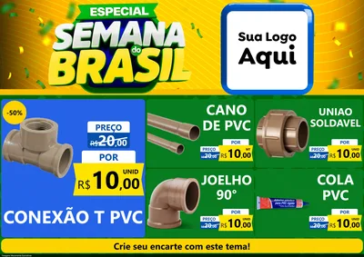 Modelo de Encarte para Encarte A4 Horizontal com o tema Especial Semana do Brasil para Tubos e conexões
